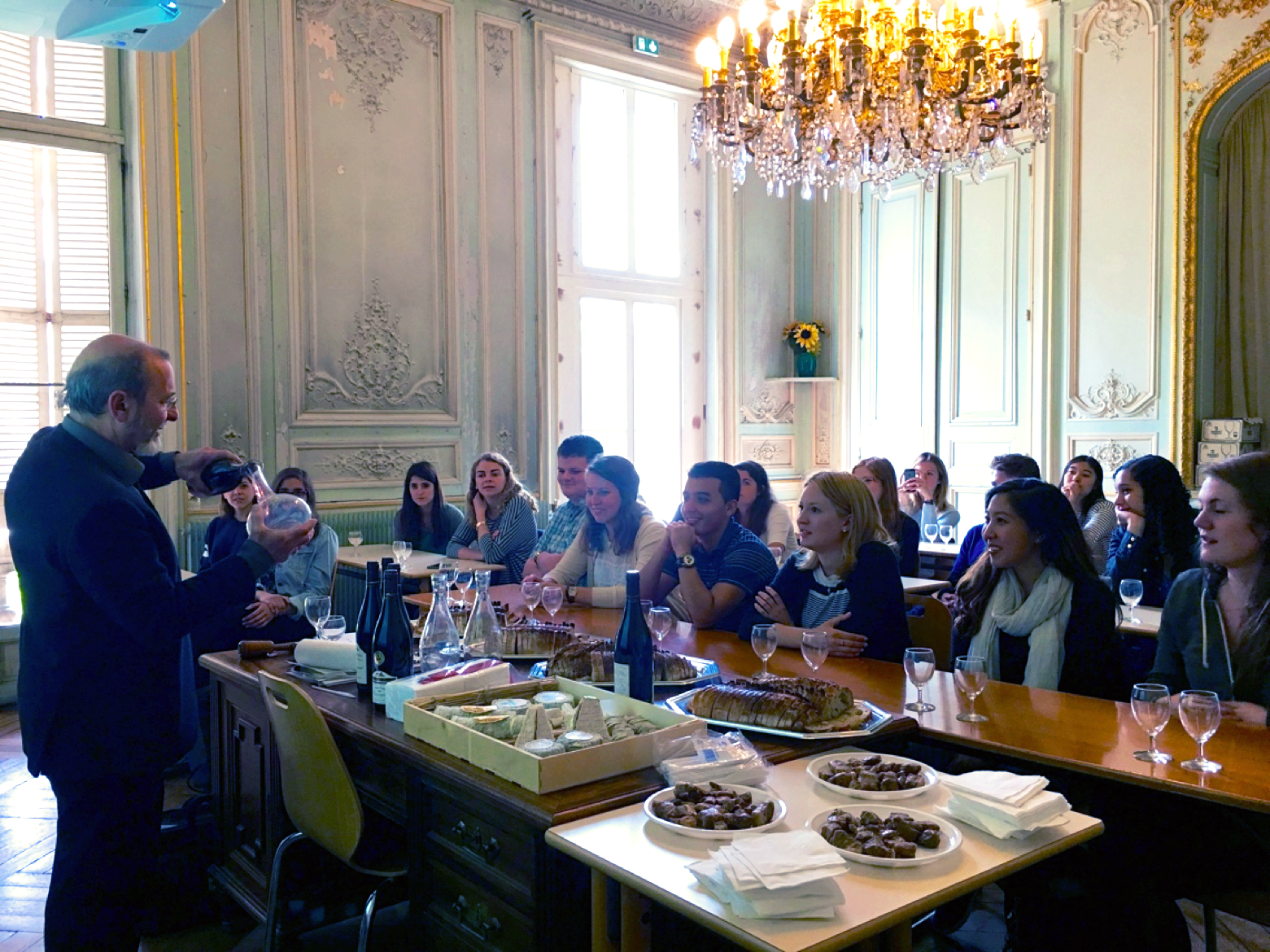 Students at a wine tasting lecture